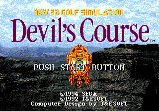 New 3D Golf Simulation: Devil's Course title screen for Sega Mega Drive